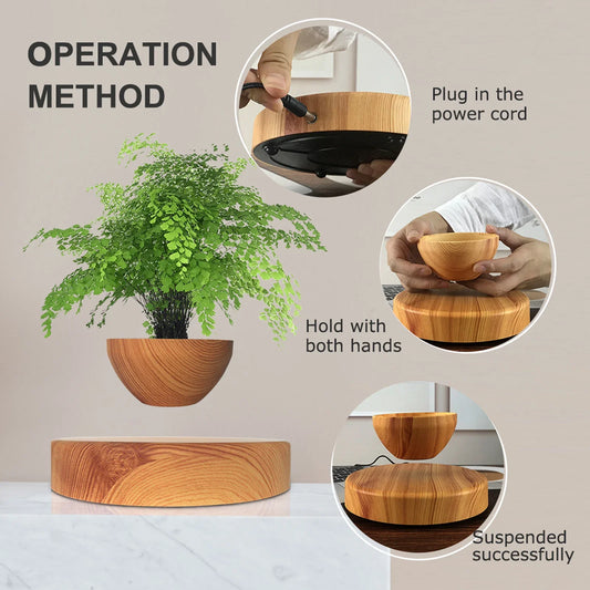 Spinning Plant Pot – Modern Floating Planter with OakSphere round base | Orbit Round Series
