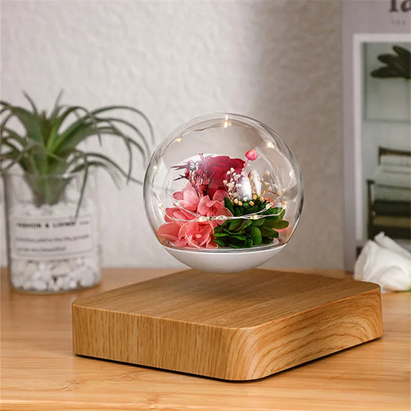 Magnetic Levitating Eternal Flower LED Lamp – Creative Floating Night Light for Birthday Gifts, Table Decor, and Room Ambiance