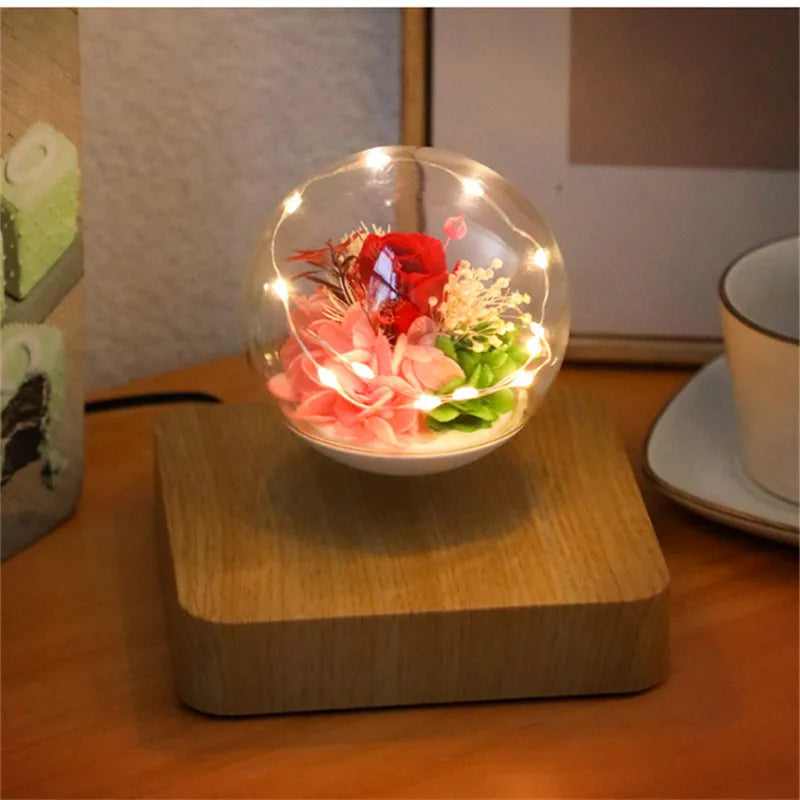 Magnetic Levitating Eternal Flower LED Lamp – Creative Floating Night Light for Birthday Gifts, Table Decor, and Room Ambiance