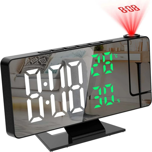 180° Rotating Projection Digital Alarm Clock with Temperature, Humidity, and Snooze Features