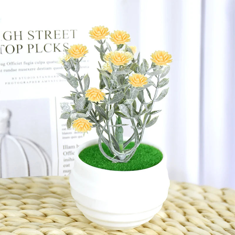 Small Tree Plants Fake Flowers - Potted Ornaments for Home, Office, and Table Decoration