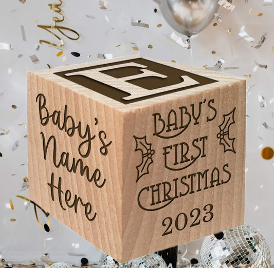 Wooden Baby Block Ornament - Baby's First BIRTHDAY Gift - Baby Block Christmas Ornament - Baby's First Christmas Gift