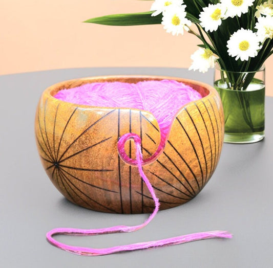 Handmade Wooden Yarn Bowl, Knitting Bowl for Crocheting - Natural Mango Wood Yarn Bowl - Gift for Mother and Grandmother, Knitting Lover