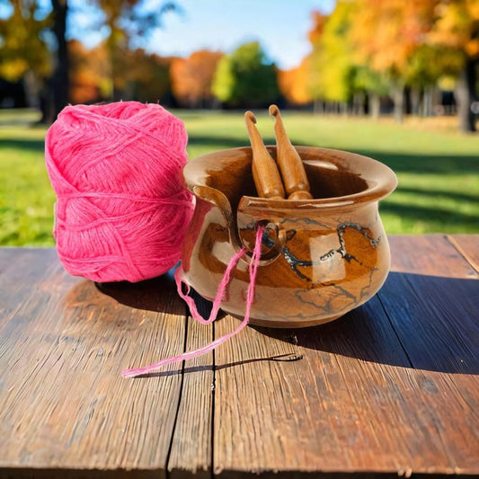 Rosewood Yarn Bowl | Knitting &amp; Crocheting Yarn Holder | Lichtenberg Blue Resin Artwork