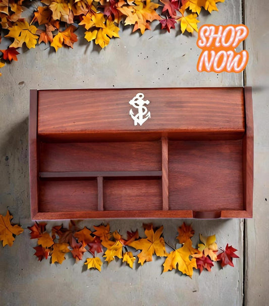 Rosewood Desk Accessories Organizer | Wooden Desk Rack for Office &amp; Students | Mail Rack