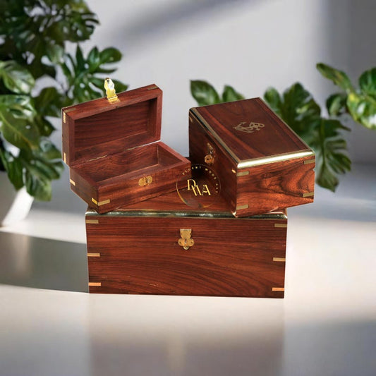 Wooden Gift Boxes | Large Memory Box for Keepsakes | Decorative Wooden Box with Hinged Lid | Rosewood Stained Wood Box