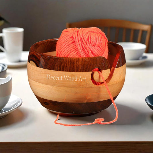 Handmade Wooden Large Yarn Bowl | Crochet Fiber Essentials | Knitting Accessories | Rosewood and Beachwood Joint Yarn Bowl